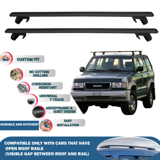 Roof Rack Cross Bars Compatible with İsuzu Trooper 1991-2004, Fits Raised Roof Rails with Gap to Car Roof, Ideal Rail Carrier for Roof Tents, 2-Piece Black