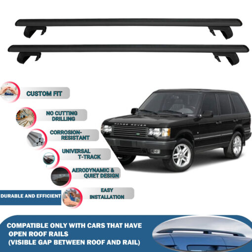 Roof Rack Cross Bars Compatible with Land Rover Range Rover 1994-2002, Fits Raised Roof Rails with Gap to Car Roof, Ideal Rail Carrier for Roof Tents, 2-Piece Black