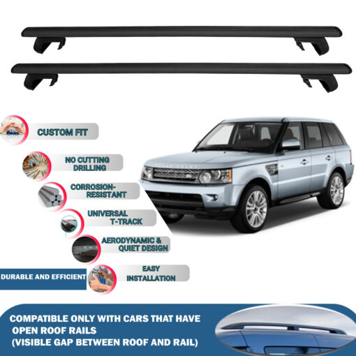 Roof Rack Cross Bars Compatible with Range Rover Sport L320 Suv 2005-2013, Fits Raised Roof Rails with Gap to Car Roof, Ideal Rail Carrier for Roof Tents, 2-Piece Black