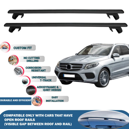 Roof Rack Cross Bars Compatible with Mercedes-Benz GLE 2011-2019, Fits Raised Roof Rails with Gap to Car Roof, Ideal Rail Carrier for Roof Tents, 2-Piece Black