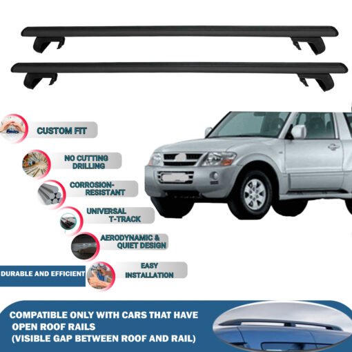 Roof Rack Cross Bars Compatible with Mitsubishi Montero 1999–2006, Fits Raised Roof Rails with Gap to Car Roof, Ideal Rail Carrier for Roof Tents, 2-Piece Black