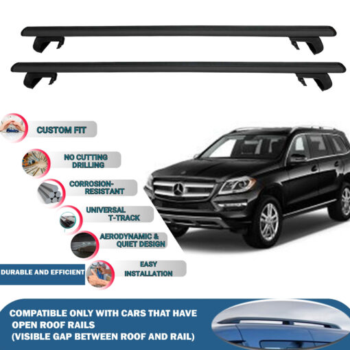 Roof Rack Cross Bars Compatible with Mercedes Benz Gl-Class X166 2013-2016, Fits Raised Roof Rails with Gap to Car Roof, Ideal Rail Carrier for Roof Tents, 2-Piece Black