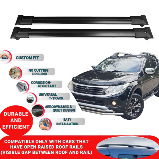 Roof Rack Cross Bars for Fiat Fullback 2016-2023 ; Compatible with Raised Roof Rails and Roof Bars - 2 Pcs Aluminum Rail Carrier (Black) - Image 2