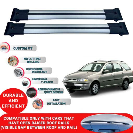 Roof Rack Cross Bars for Fiat Palio Weekend 1996-2007 ; Compatible with Raised Roof Rails and Roof Bars - 2 Pcs Aluminum Rail Carrier (Grey) - Image 2