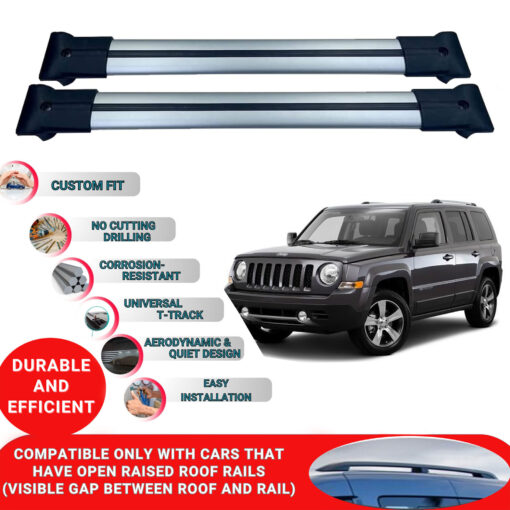 Roof Rack Cross Bars for Jeep Patriot 2007-2017 ; Compatible with Raised Roof Rails and Roof Bars - 2 Pcs Aluminum Rail Carrier (Grey) - Image 2