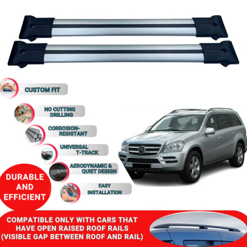 Roof Rack Cross Bars for Mercedes Gl-Class X164 2006-2012 ; Compatible with Raised Roof Rails and Roof Bars - 2 Pcs Aluminum Rail Carrier (Grey) - Image 2