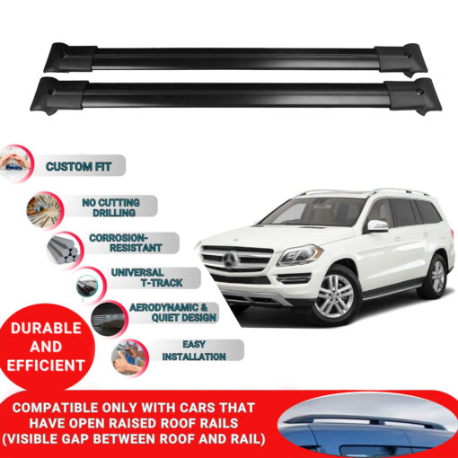 Roof Rack Cross Bars for Mercedes GL X166 2013-2016 ; Compatible with Raised Roof Rails and Roof Bars - 2 Pcs Aluminum Rail Carrier (Black) - Image 2