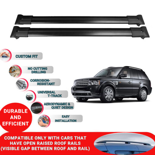 Roof Rack Cross Bars for Range Rover Sport L320 Suv 2005-2013 ; Compatible with Raised Roof Rails and Roof Bars - 2 Pcs Aluminum Rail Carrier (Black) - Image 2