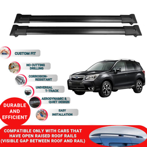 Roof Rack Cross Bars for Subaru Forester Suv 2013-2018 ; Compatible with Raised Roof Rails and Roof Bars - 2 Pcs Aluminum Rail Carrier (Black) - Image 2