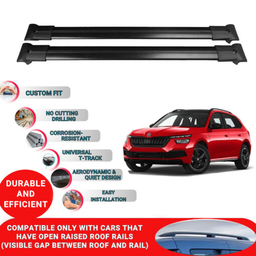 Roof Rack Cross Bars for Skoda Kamiq 2019-2023 ; Compatible with Raised Roof Rails and Roof Bars - 2 Pcs Aluminum Rail Carrier (Black) - Image 2