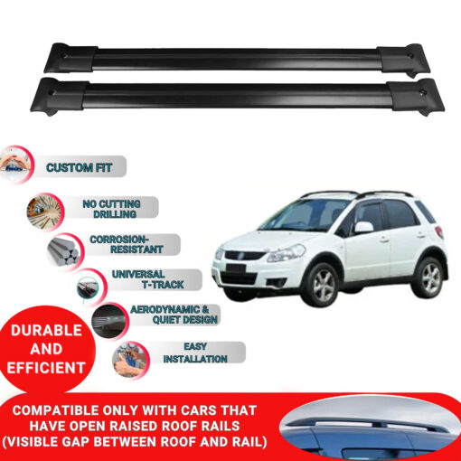 Roof Rack Cross Bars for Suzuki Sx4 2006-2013 ; Compatible with Raised Roof Rails and Roof Bars - 2 Pcs Aluminum Rail Carrier (Black) - Image 2