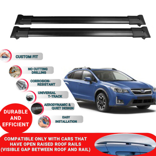 Roof Rack Cross Bars for Subaru Xv 2012-2017 ; Compatible with Raised Roof Rails and Roof Bars - 2 Pcs Aluminum Rail Carrier (Black) - Image 2