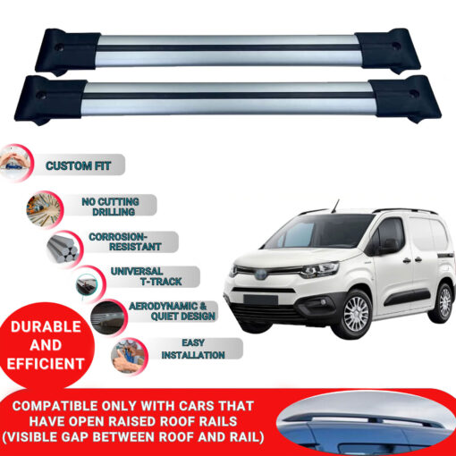 Roof Rack Cross Bars for Toyota Proace City 2019-2023 ; Compatible with Raised Roof Rails and Roof Bars - 4 Pcs Aluminum Rail Carrier (Grey) - Image 2