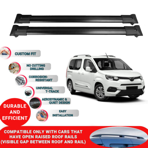 Roof Rack Cross Bars for Toyota Proace City Verso 2016-2023 ; Compatible with Raised Roof Rails and Roof Bars - 4 Pcs Aluminum Rail Carrier (Black) - Image 2