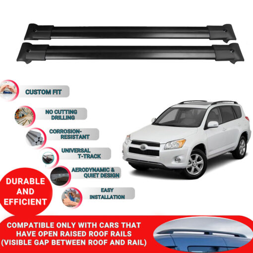 Roof Rack Cross Bars for Toyota Rav4 2006-2012 ; Compatible with Raised Roof Rails and Roof Bars - 2 Pcs Aluminum Rail Carrier (Black) - Image 2