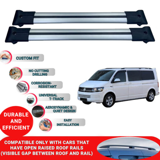 Roof Rack Cross Bars for Vw T6 Multivan 2015-2023 ; Compatible with Raised Roof Rails and Roof Bars - 2 Pcs Aluminum Rail Carrier (Grey) - Image 2