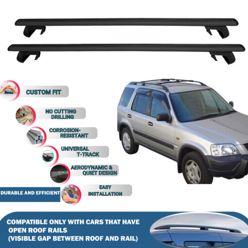 Roof Rack Cross Bars Compatible with Honda Cr-V 1996-2002, Fits Raised Roof Rails with Gap to Car Roof, Ideal Rail Carrier for Roof Tents, 2-Piece Black