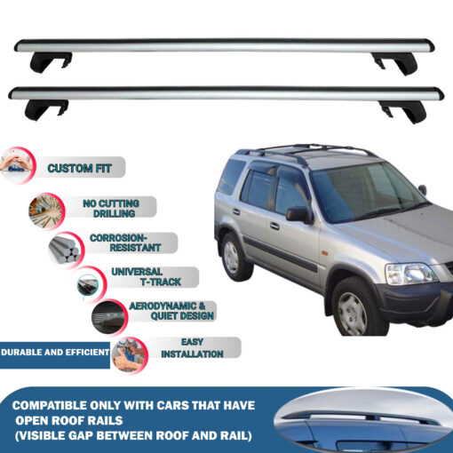 Roof Rack Cross Bars Compatible with Honda Cr-V 1996-2002, Fits Raised Roof Rails with Gap to Car Roof, Ideal Rail Carrier for Roof Tents, 2-Piece Silver