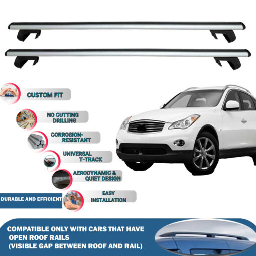 Roof Rack Cross Bars Compatible with Infiniti Qx 2013-2017, Fits Raised Roof Rails with Gap to Car Roof, Ideal Rail Carrier for Roof Tents, 2-Piece Silver