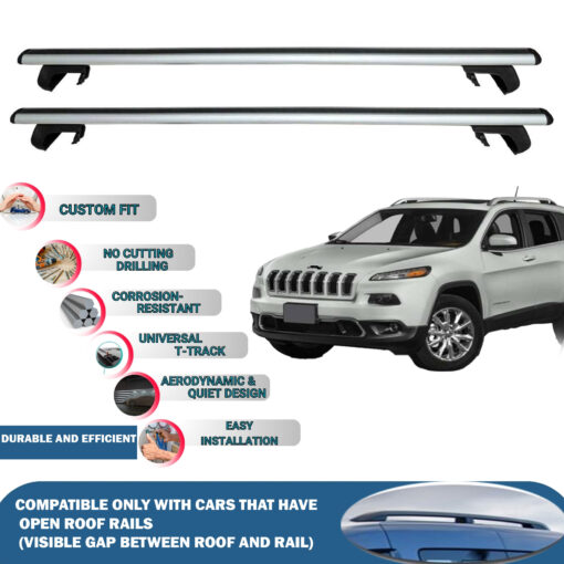 Roof Rack Cross Bars Compatible with Jeep Cherokee Renegade 2005-2013, Fits Raised Roof Rails with Gap to Car Roof, Ideal Rail Carrier for Roof Tents, 2-Piece Silver