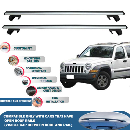 Roof Rack Cross Bars Compatible with Jeep Liberty KJ 2002-2007, Fits Raised Roof Rails with Gap to Car Roof, Ideal Rail Carrier for Roof Tents, 2-Piece Silver