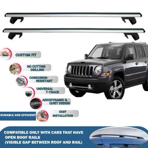 Roof Rack Cross Bars Compatible with Jeep Patriot 2007-2017, Fits Raised Roof Rails with Gap to Car Roof, Ideal Rail Carrier for Roof Tents, 2-Piece Silver