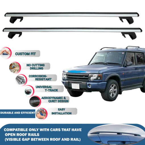 Roof Rack Cross Bars Compatible with Land Rover Discovery 5D 1998-2004, Fits Raised Roof Rails with Gap to Car Roof, Ideal Rail Carrier for Roof Tents, 2-Piece Silver