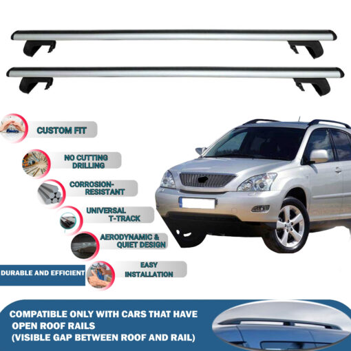 Roof Rack Cross Bars Compatible with Lexus Rx 2003-2009, Fits Raised Roof Rails with Gap to Car Roof, Ideal Rail Carrier for Roof Tents, 2-Piece Silver