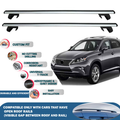 Roof Rack Cross Bars Compatible with Lexus Rx 2009-2015, Fits Raised Roof Rails with Gap to Car Roof, Ideal Rail Carrier for Roof Tents, 2-Piece Silver