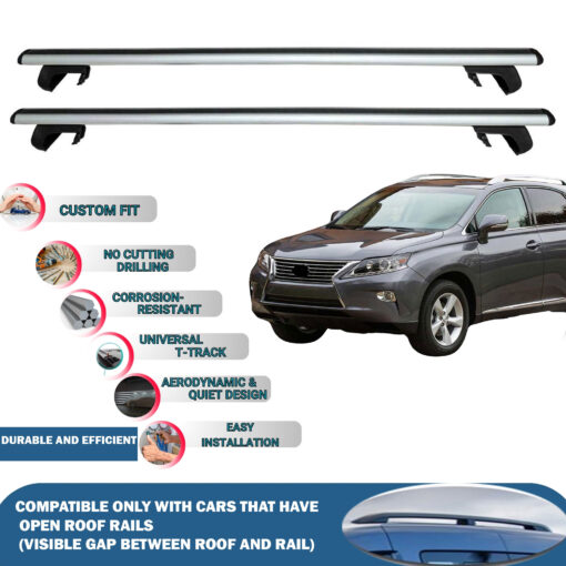 Roof Rack Cross Bars Compatible with Lexus Rx350-2/Rx350 3 Suv 2008-2015, Fits Raised Roof Rails with Gap to Car Roof, Ideal Rail Carrier for Roof Tents, 2-Piece Silver