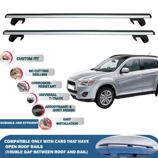 Roof Rack Cross Bars Compatible with Mitsubishi Asx 2010-2017, Fits Raised Roof Rails with Gap to Car Roof, Ideal Rail Carrier for Roof Tents, 2-Piece Silver