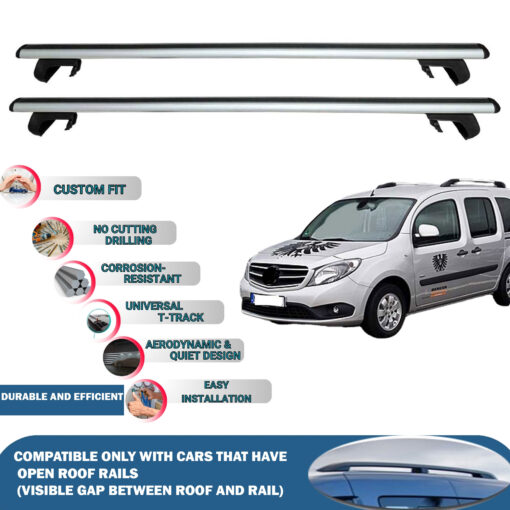 Roof Rack Cross Bars Compatible with Mercedes Citan 2013-2020, Fits Raised Roof Rails with Gap to Car Roof, Ideal Rail Carrier for Roof Tents, 2-Piece Silver