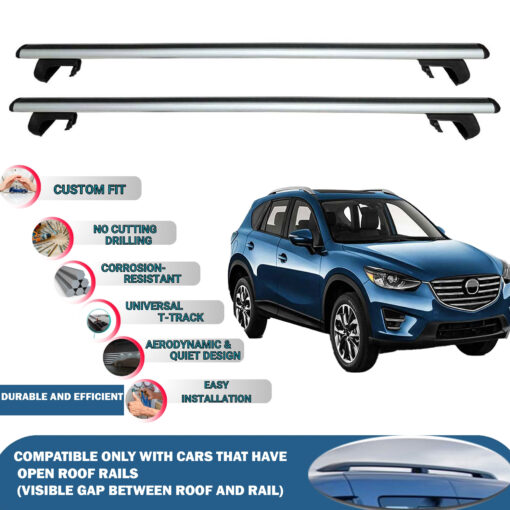 Roof Rack Cross Bars Compatible with Mazda Cx-5 2013-2018, Fits Raised Roof Rails with Gap to Car Roof, Ideal Rail Carrier for Roof Tents, 2-Piece Silver