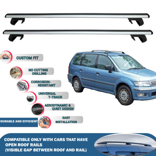 Roof Rack Cross Bars Compatible with Mitsubishi Nimbus 1998-2003, Fits Raised Roof Rails with Gap to Car Roof, Ideal Rail Carrier for Roof Tents, 2-Piece Silver