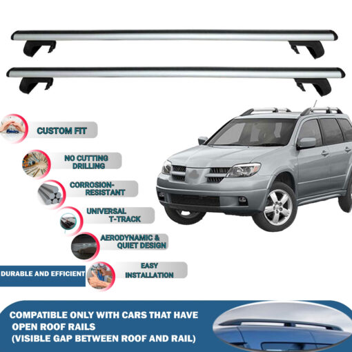 Roof Rack Cross Bars Compatible with Mitsubishi Outlander 2001-2006, Fits Raised Roof Rails with Gap to Car Roof, Ideal Rail Carrier for Roof Tents, 2-Piece Silver