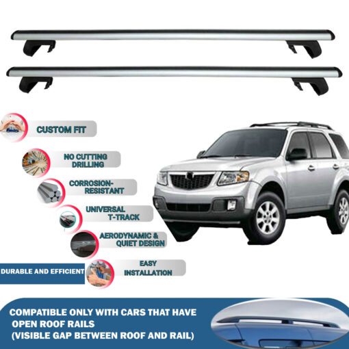 Roof Rack Cross Bars Compatible with Mazda Tribute 2007-2011, Fits Raised Roof Rails with Gap to Car Roof, Ideal Rail Carrier for Roof Tents, 2-Piece Silver