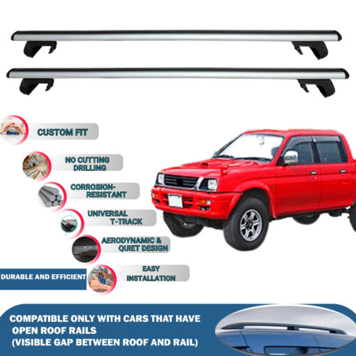 Roof Rack Cross Bars Compatible with Mitsubishi Triton L200 1996-2006, Fits Raised Roof Rails with Gap to Car Roof, Ideal Rail Carrier for Roof Tents, 2-Piece Silver