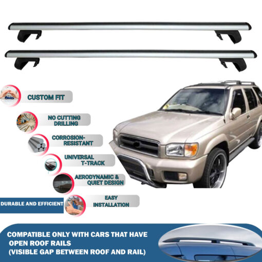 Roof Rack Cross Bars Compatible with Nissan Pathfinder 1996-2005, Fits Raised Roof Rails with Gap to Car Roof, Ideal Rail Carrier for Roof Tents, 2-Piece Silver