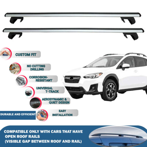 Roof Rack Cross Bars Compatible with Subaru Xv GT 2017-2022, Fits Raised Roof Rails with Gap to Car Roof, Ideal Rail Carrier for Roof Tents, 2-Piece Silver