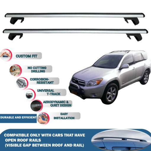 Roof Rack Cross Bars Compatible with Toyota Rav4 XA 2006-2012, Fits Raised Roof Rails with Gap to Car Roof, Ideal Rail Carrier for Roof Tents, 2-Piece Silver