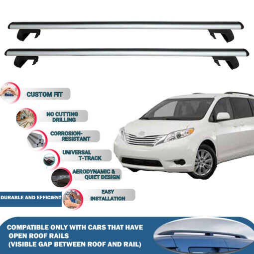 Roof Rack Cross Bars Compatible with Toyota Sienna Mpv Xl 2011-2020, Fits Raised Roof Rails with Gap to Car Roof, Ideal Rail Carrier for Roof Tents, 2-Piece Silver