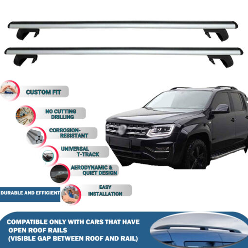 Roof Rack Cross Bars Compatible with Volkswagen Amarok 2010-2016, Fits Raised Roof Rails with Gap to Car Roof, Ideal Rail Carrier for Roof Tents, 2-Piece Silver