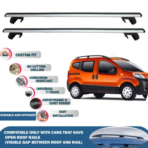 Roof Rack Cross Bars Compatible with Citroen Nemo 2008-2017, Fits Raised Roof Rails with Gap to Car Roof, Ideal Rail Carrier for Roof Tents, 2-Piece Silver