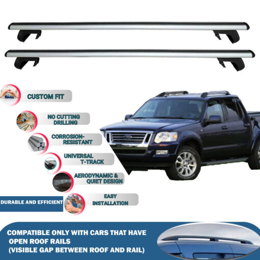 Roof Rack Cross Bars Compatible with Ford Exporer Sport 2001-2010, Fits Raised Roof Rails with Gap to Car Roof, Ideal Rail Carrier for Roof Tents, 2-Piece Silver