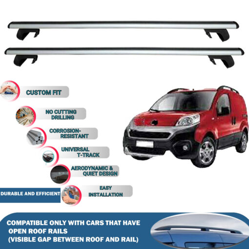 Roof Rack Cross Bars Compatible with Fiat Fiorino/Qubo Van 2007-2024, Fits Raised Roof Rails with Gap to Car Roof, Ideal Rail Carrier for Roof Tents, 2-Piece Silver