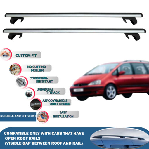 Roof Rack Cross Bars Compatible with Ford Galaxy 2001-2005, Fits Raised Roof Rails with Gap to Car Roof, Ideal Rail Carrier for Roof Tents, 2-Piece Silver