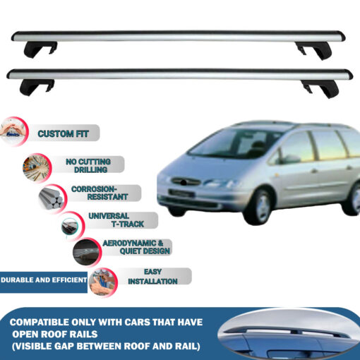 Roof Rack Cross Bars Compatible with Ford Galaxy 1996-2000, Fits Raised Roof Rails with Gap to Car Roof, Ideal Rail Carrier for Roof Tents, 2-Piece Silver