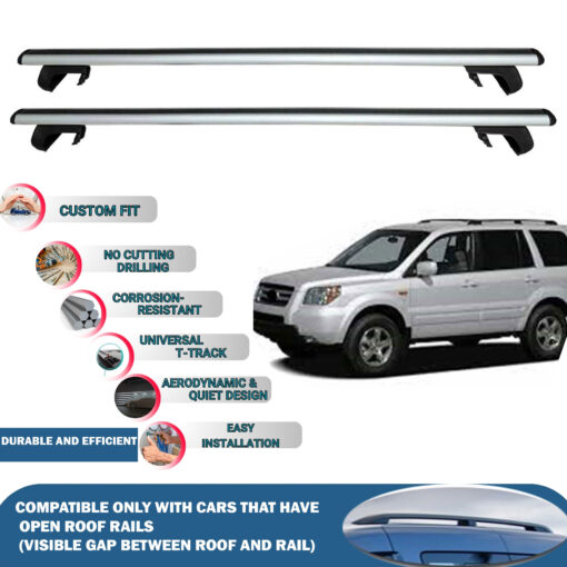 Roof Rack Cross Bars Compatible with Honda Pilot Mk1 2003-2008, Fits Raised Roof Rails with Gap to Car Roof, Ideal Rail Carrier for Roof Tents, 2-Piece Silver