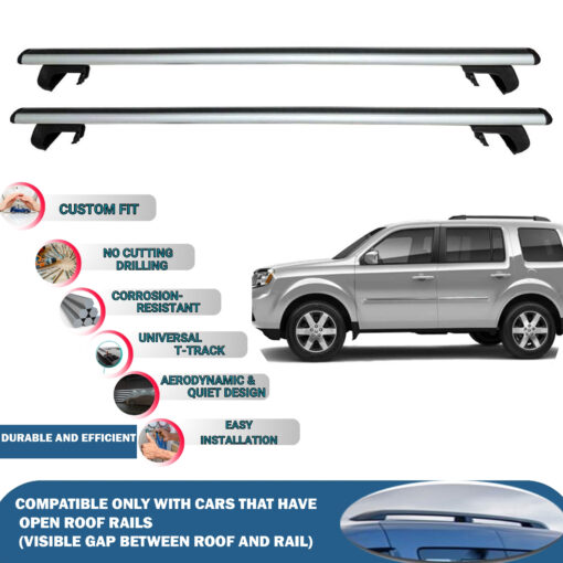 Roof Rack Cross Bars Compatible with Honda Pilot Mk2 2008-2015, Fits Raised Roof Rails with Gap to Car Roof, Ideal Rail Carrier for Roof Tents, 2-Piece Silver