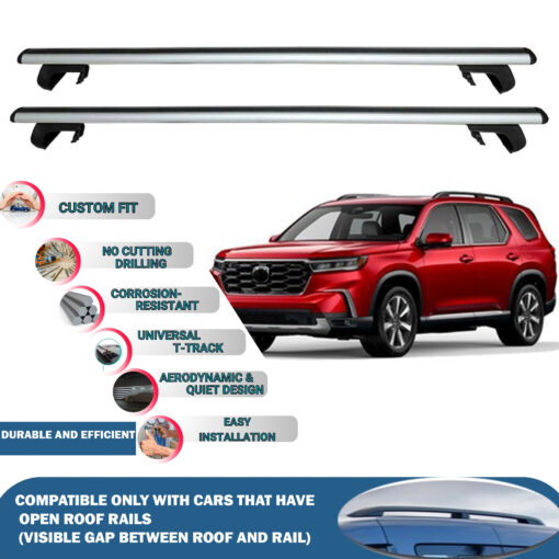 Roof Rack Cross Bars Compatible with Honda Pilot Mk4 2016-2023, Fits Raised Roof Rails with Gap to Car Roof, Ideal Rail Carrier for Roof Tents, 2-Piece Silver